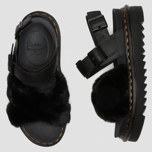 NEW| DR. MARTENS VOSS II FLUFFY FAUX FUR LEATHER STRAP SANDALS